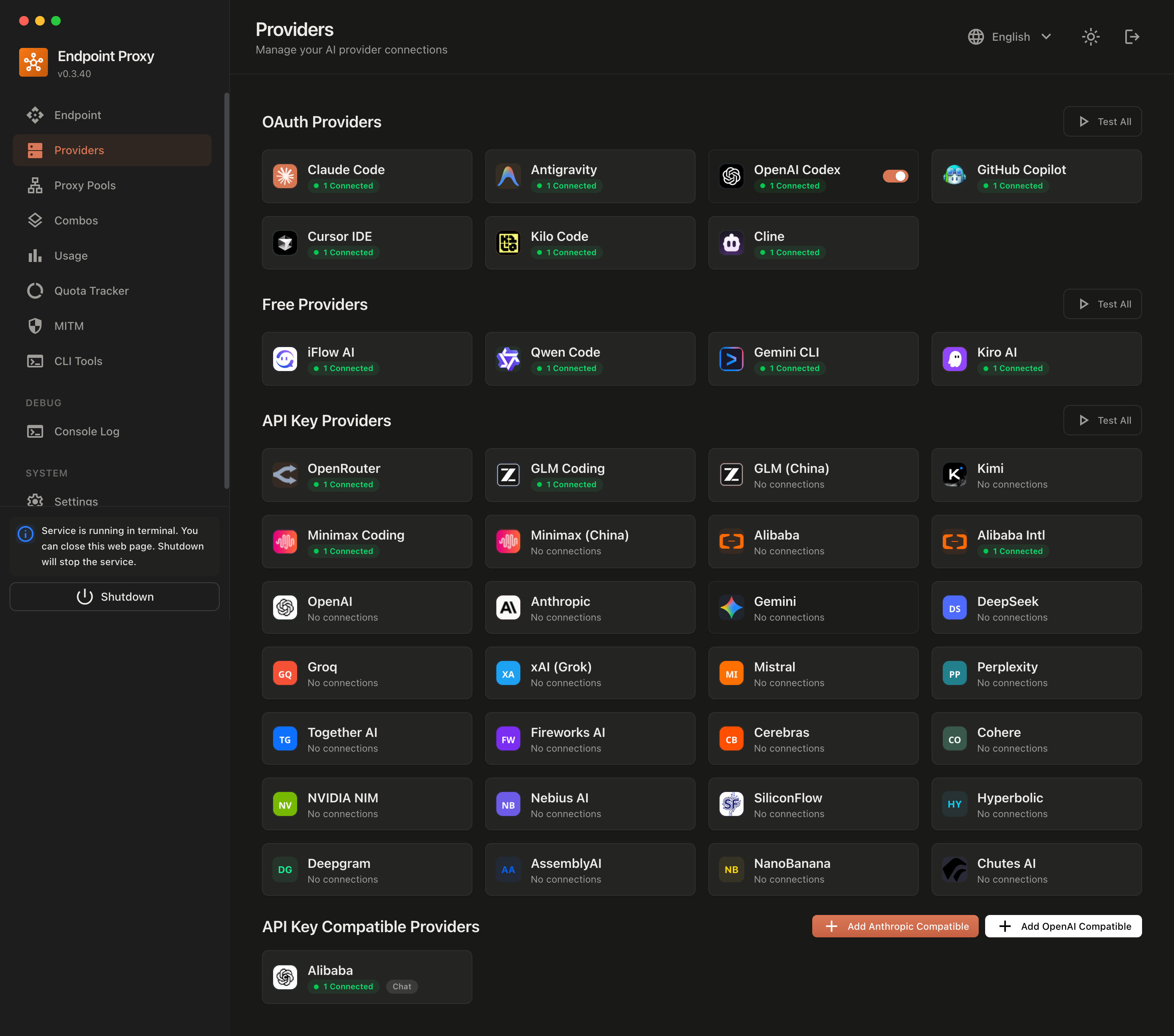 AIMix provider management dashboard